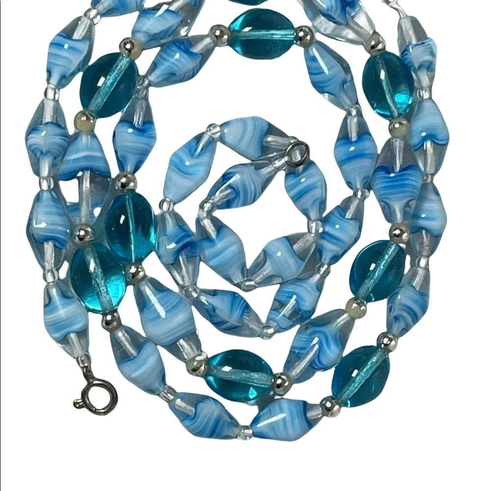 Vintage Italian Murano glass bead necklace blue sky blue - Picture 2 of 6